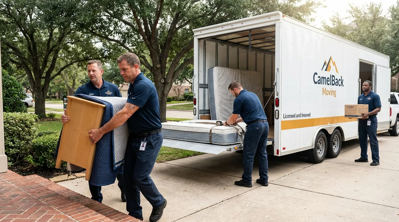 Crew loading residential truck for cross-state move from Balsam Lake, WI