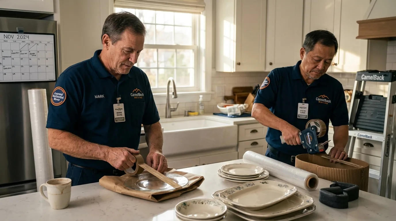 Professional crew packing kitchen dishware in Balsam Lake, WI